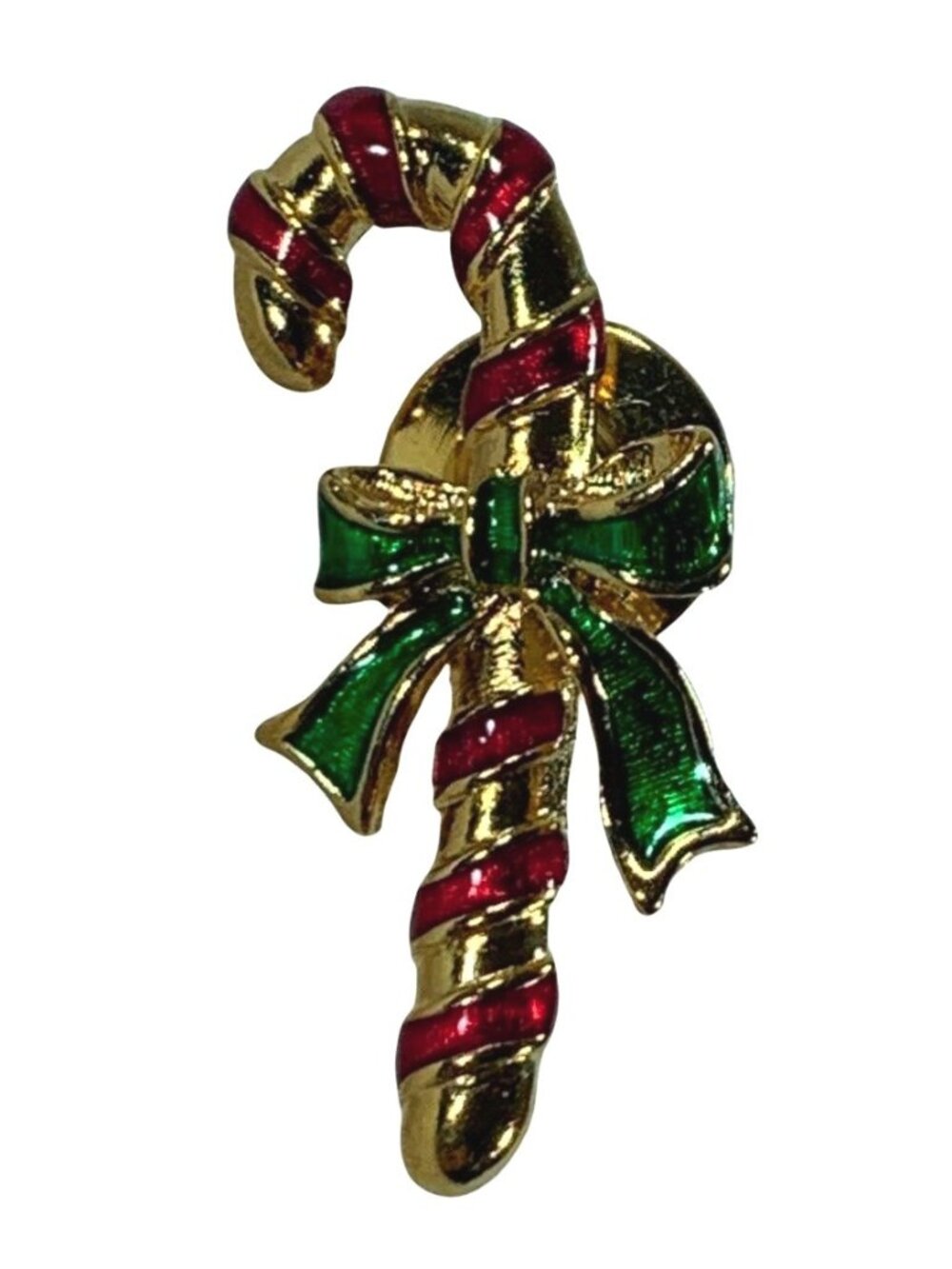 Vintage Avon Candy Cane Brooch 1.25" Signed Red Gold Tone Christmas Lapel Pin